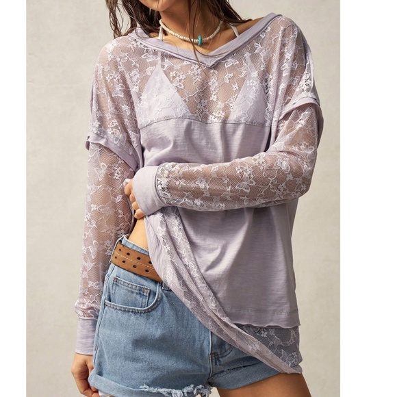 Boho V neck Floral Print Semi Sheer Oversized Long Sleeve top - Picture 2 of 5